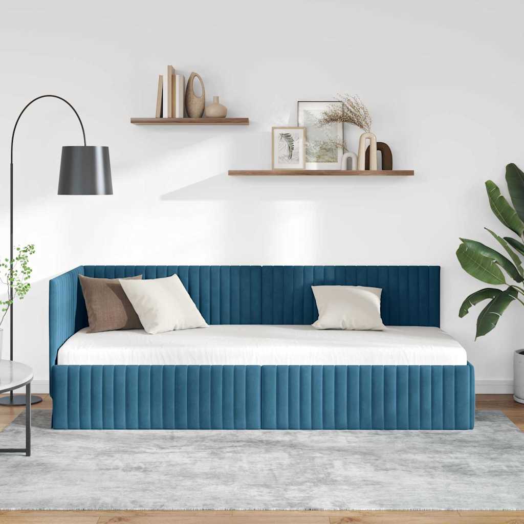 Cadre de lit d'angle avec tête de lit Bleu 80 x 200 cm Velours - XIOS