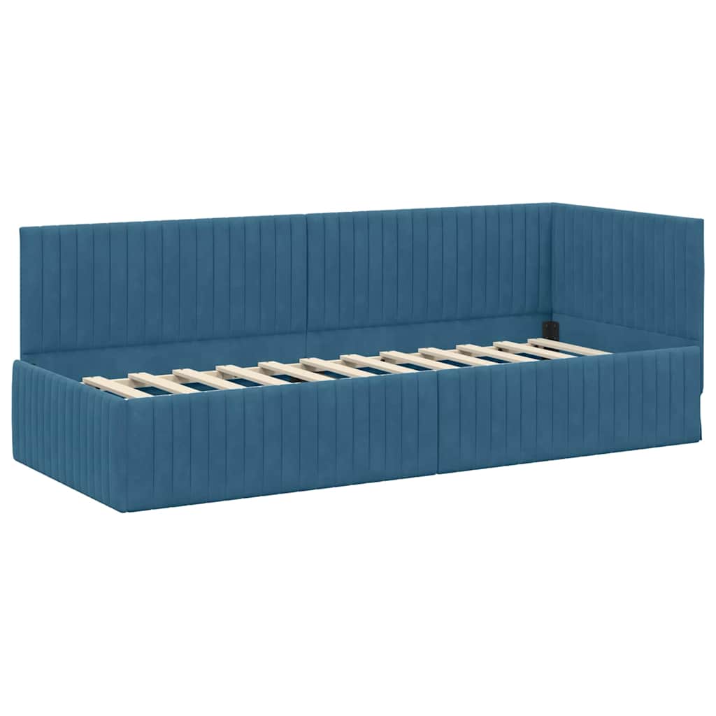 Cadre de lit d'angle avec tête de lit Bleu 80 x 200 cm Velours - XIOS