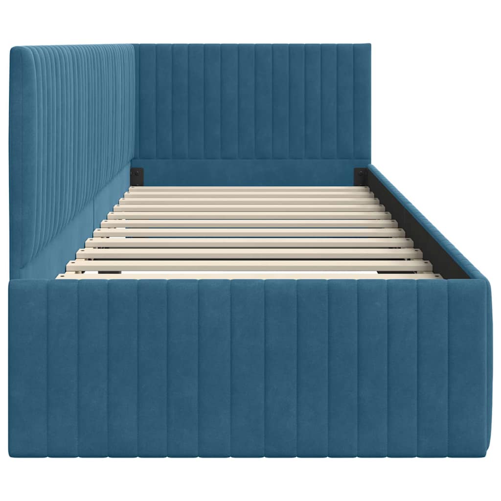 Cadre de lit d'angle avec tête de lit Bleu 80 x 200 cm Velours - XIOS