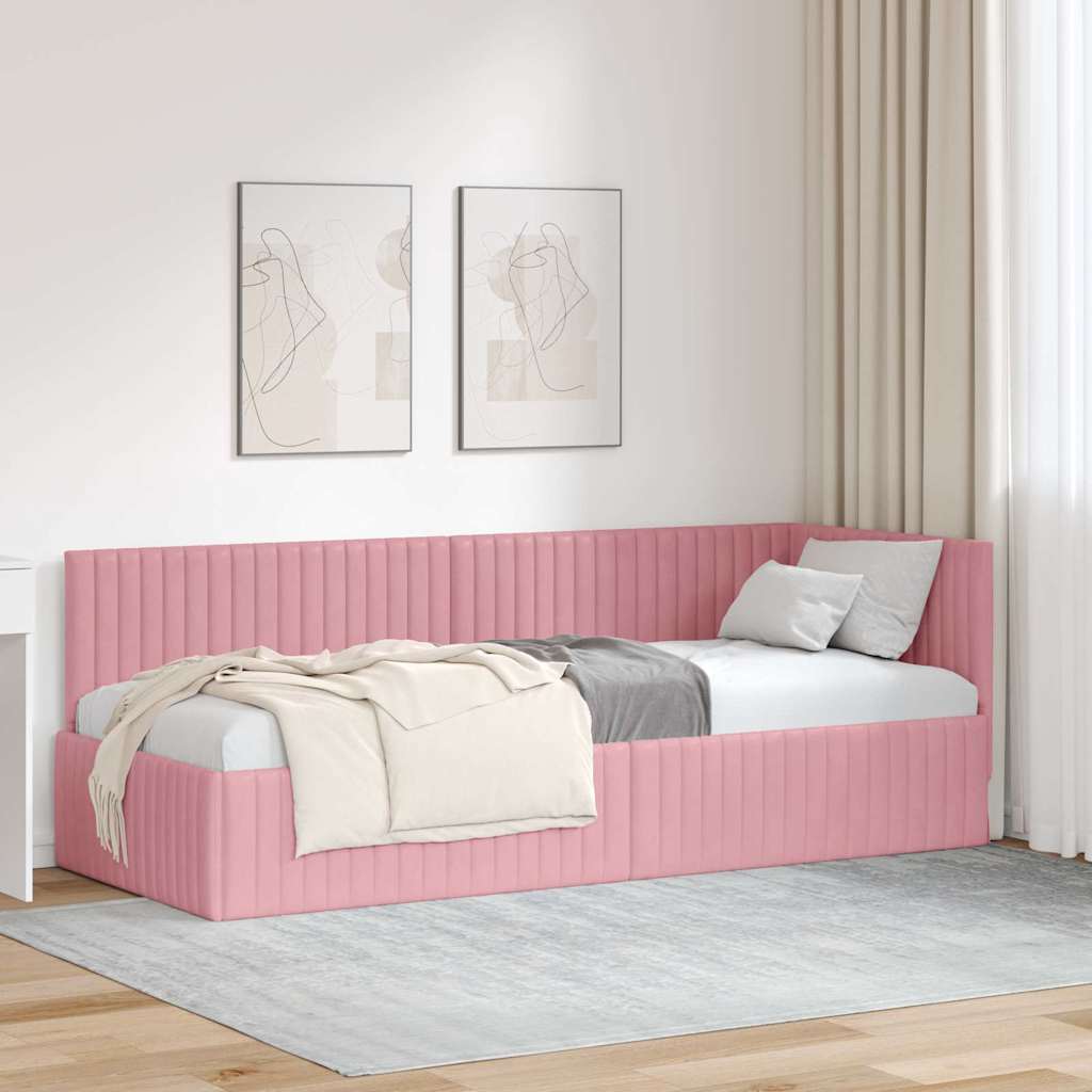 Cadre de lit d'angle avec tête de lit Rose 80 x 200 cm Velours - XIOS