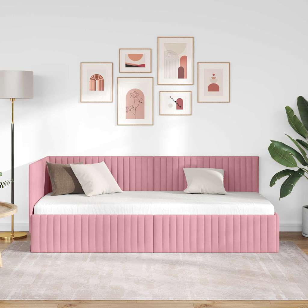 Cadre de lit d'angle avec tête de lit Rose 80 x 200 cm Velours - XIOS