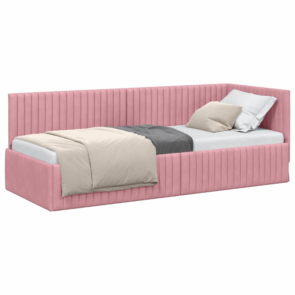Cadre de lit d'angle avec tête de lit Rose 80 x 200 cm Velours - XIOS