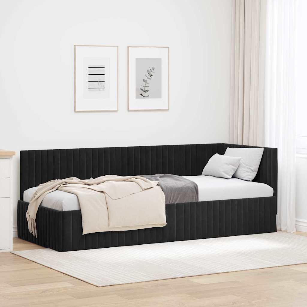 Cadre de lit d'angle avec tête de lit Noir 80 x 200 cm Velours - XIOS