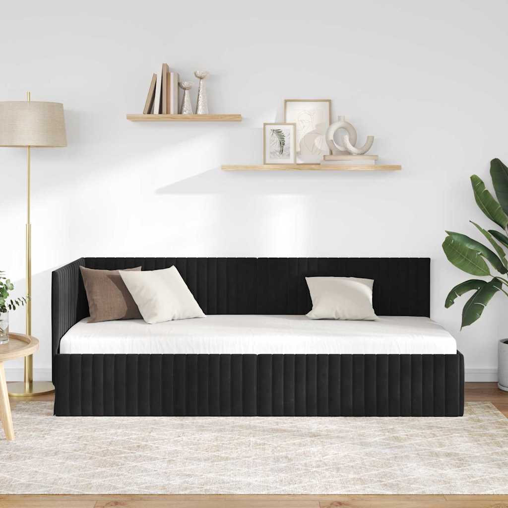 Cadre de lit d'angle avec tête de lit Noir 80 x 200 cm Velours - XIOS