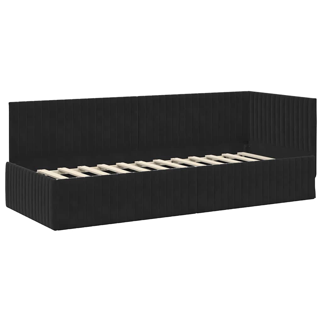 Cadre de lit d'angle avec tête de lit Noir 80 x 200 cm Velours - XIOS