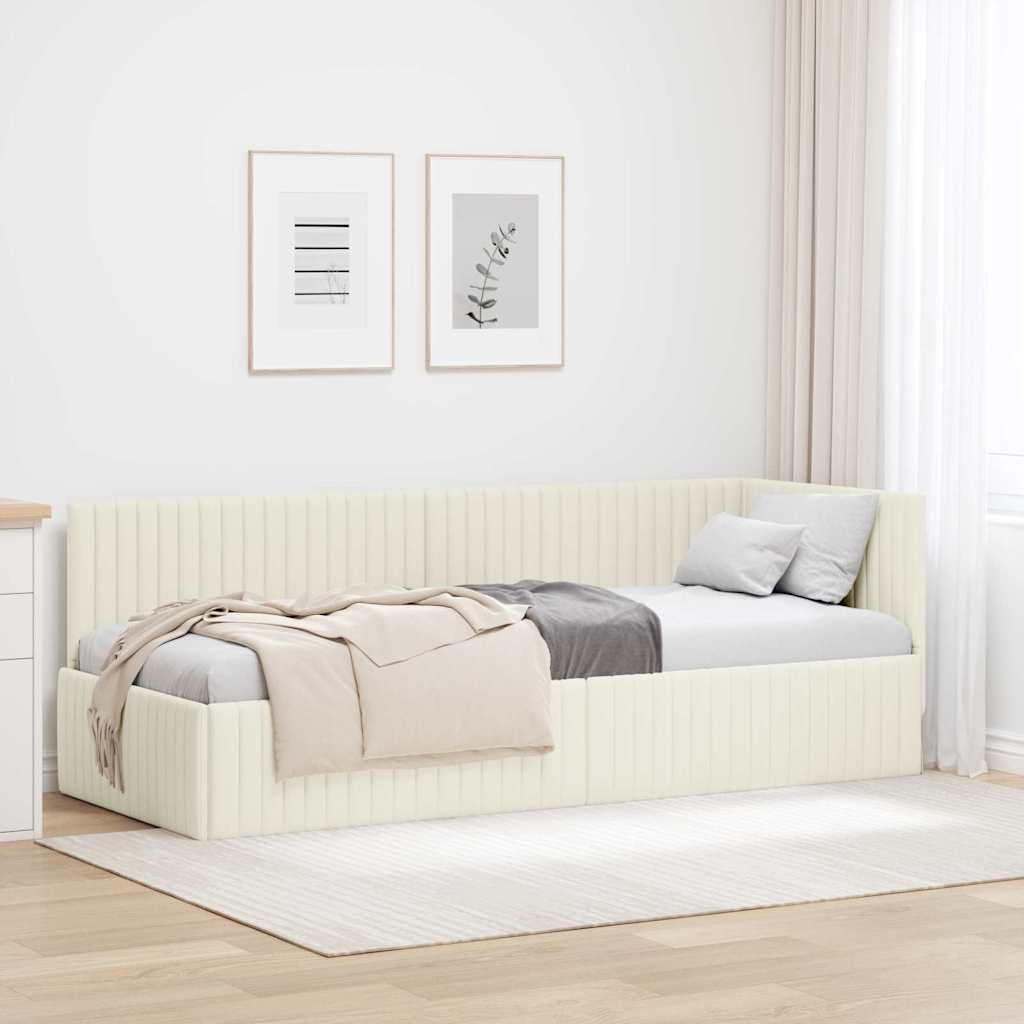 Cadre de lit d'angle avec tête de lit Crème 80 x 200 cm Velours - XIOS