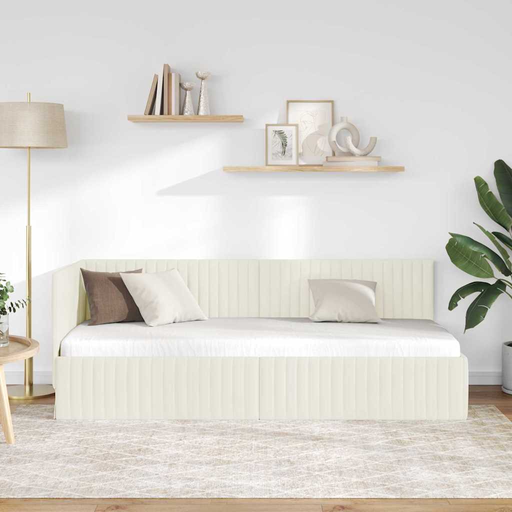 Cadre de lit d'angle avec tête de lit Crème 80 x 200 cm Velours - XIOS