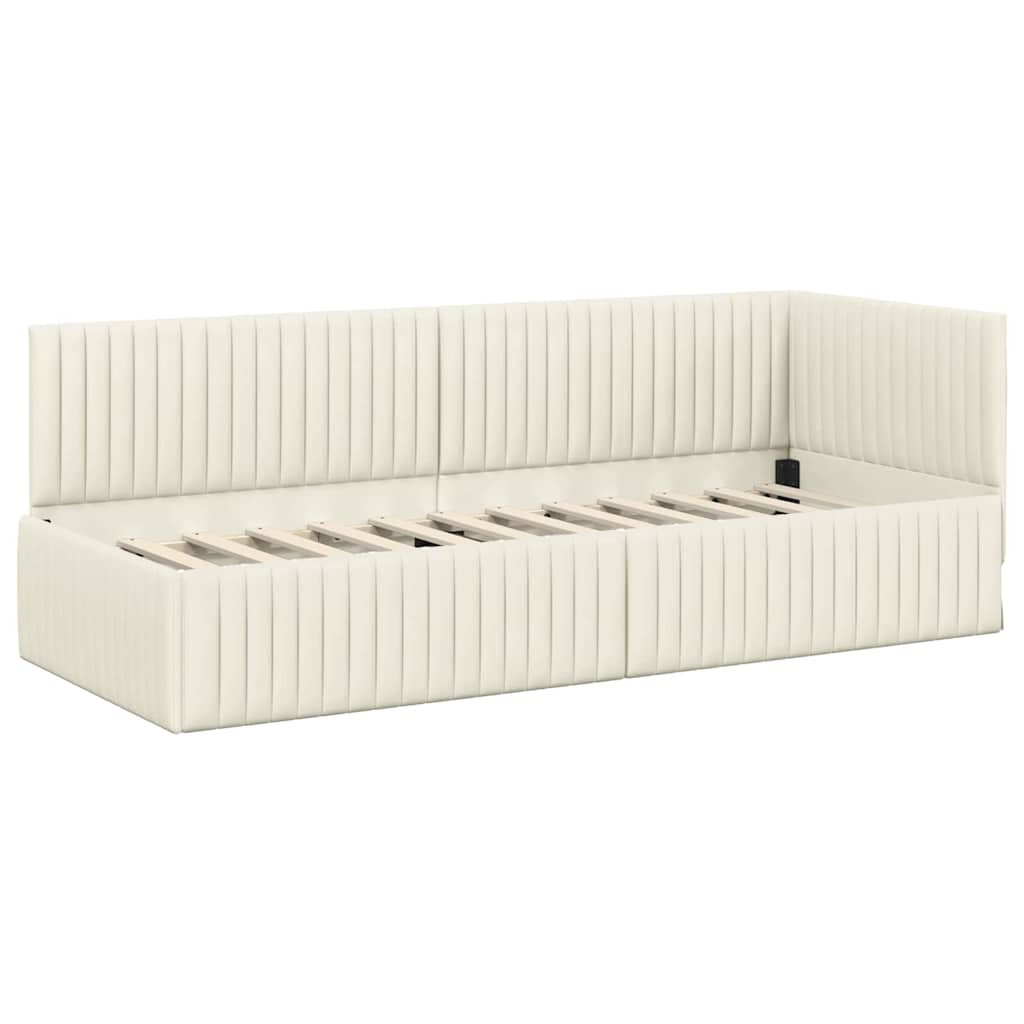 Cadre de lit d'angle avec tête de lit Crème 80 x 200 cm Velours - XIOS