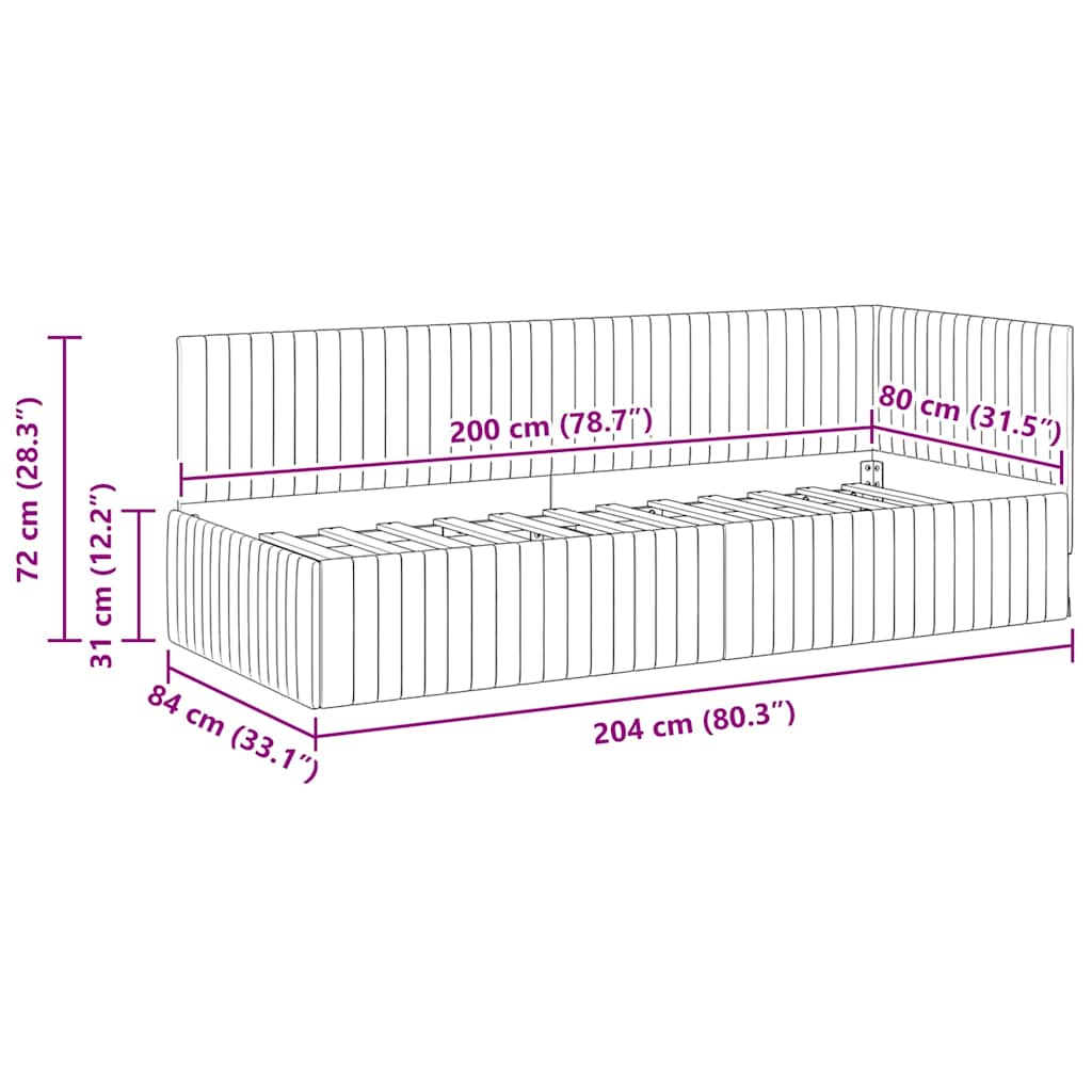 Cadre de lit d'angle Turquoise 80 x 200 cm Velours - XIOS