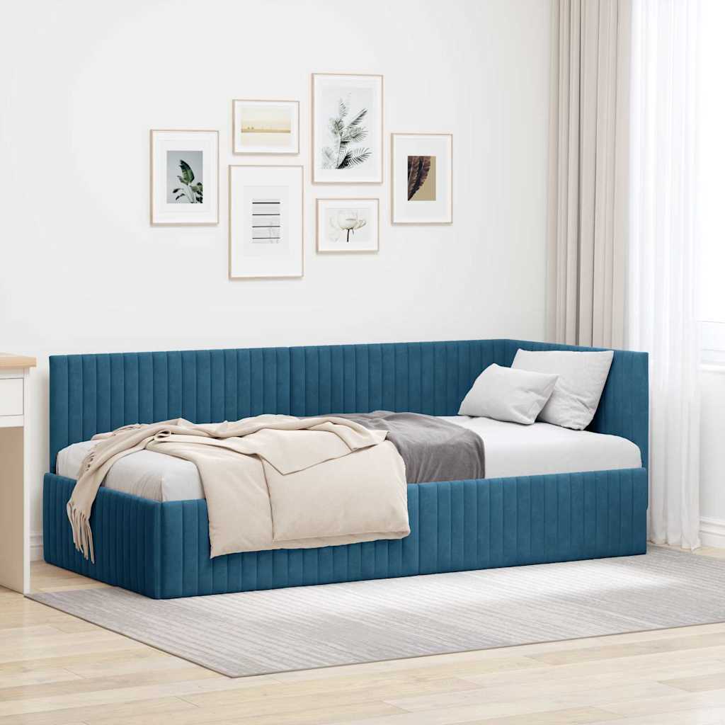 Cadre de lit d'angle avec tête de lit Bleu 90 x 190 cm Velours - XIOS
