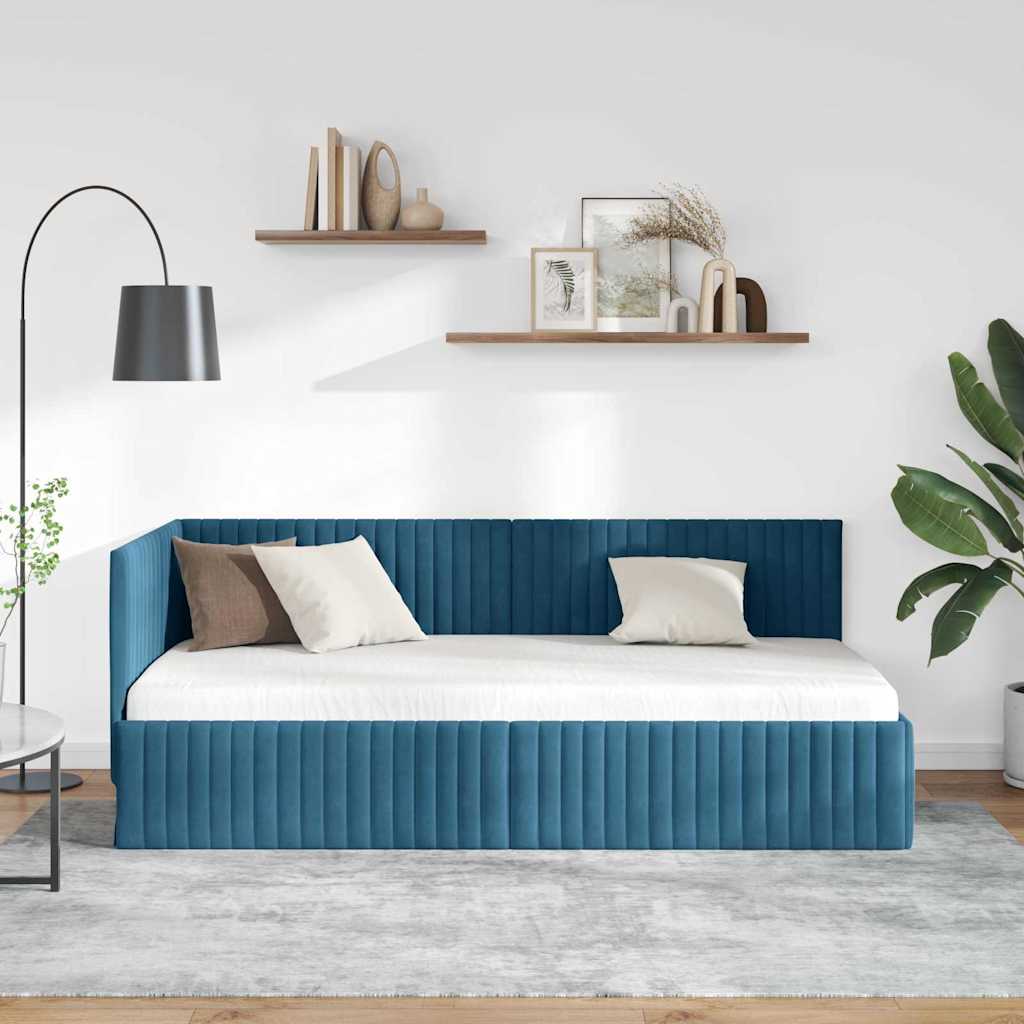 Cadre de lit d'angle avec tête de lit Bleu 90 x 190 cm Velours - XIOS