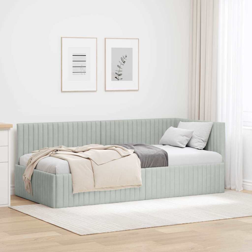 Cadre de lit d'angle Gris clair 90 x 190 cm Velours - XIOS