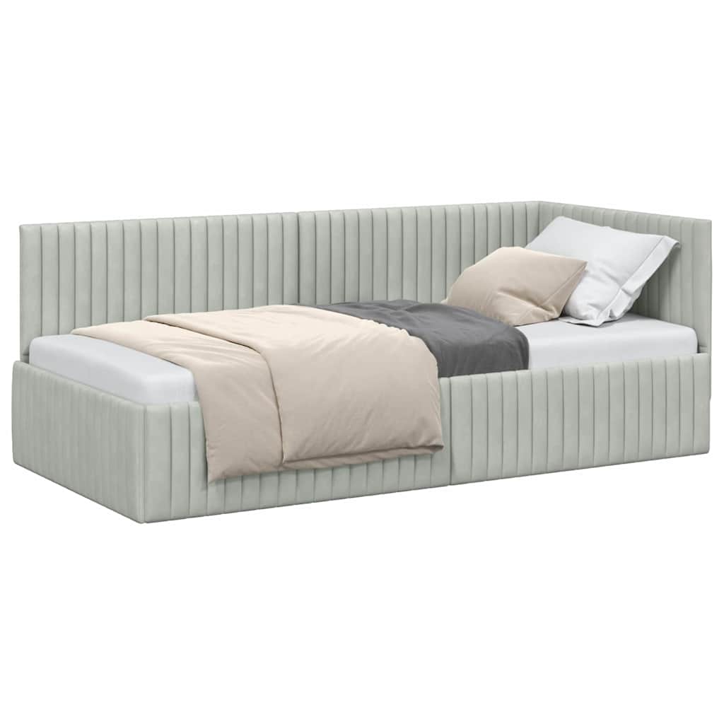 Cadre de lit d'angle Gris clair 90 x 190 cm Velours - XIOS