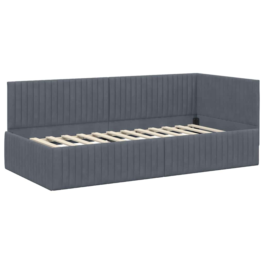 Cadre de lit d'angle Gris foncé 90 x 190 cm Velours - XIOS