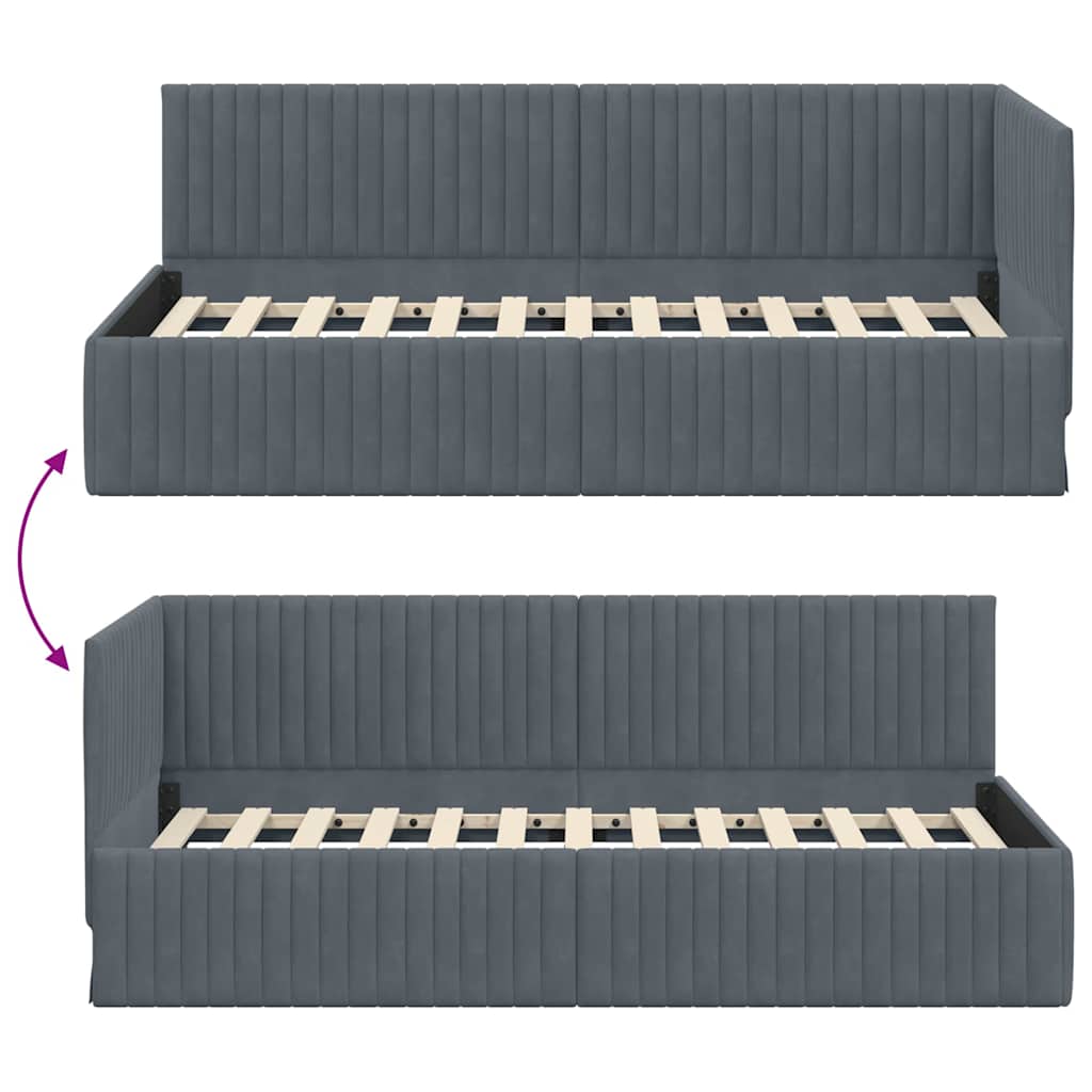 Cadre de lit d'angle Gris foncé 90 x 190 cm Velours - XIOS