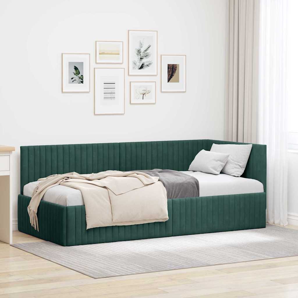 Cadre de lit d'angle Vert foncé 90 x 190 cm Velours - XIOS
