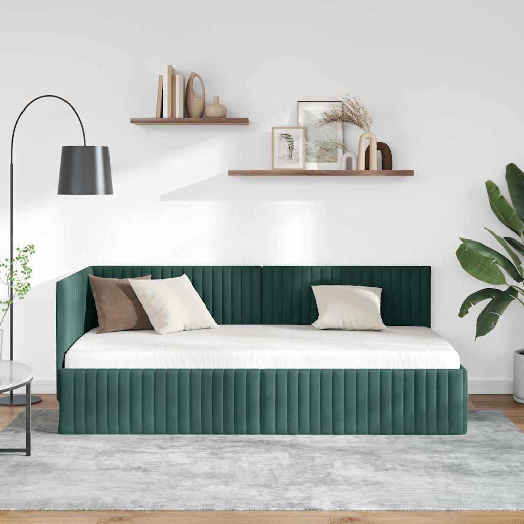 Cadre de lit d'angle Vert foncé 90 x 190 cm Velours - XIOS