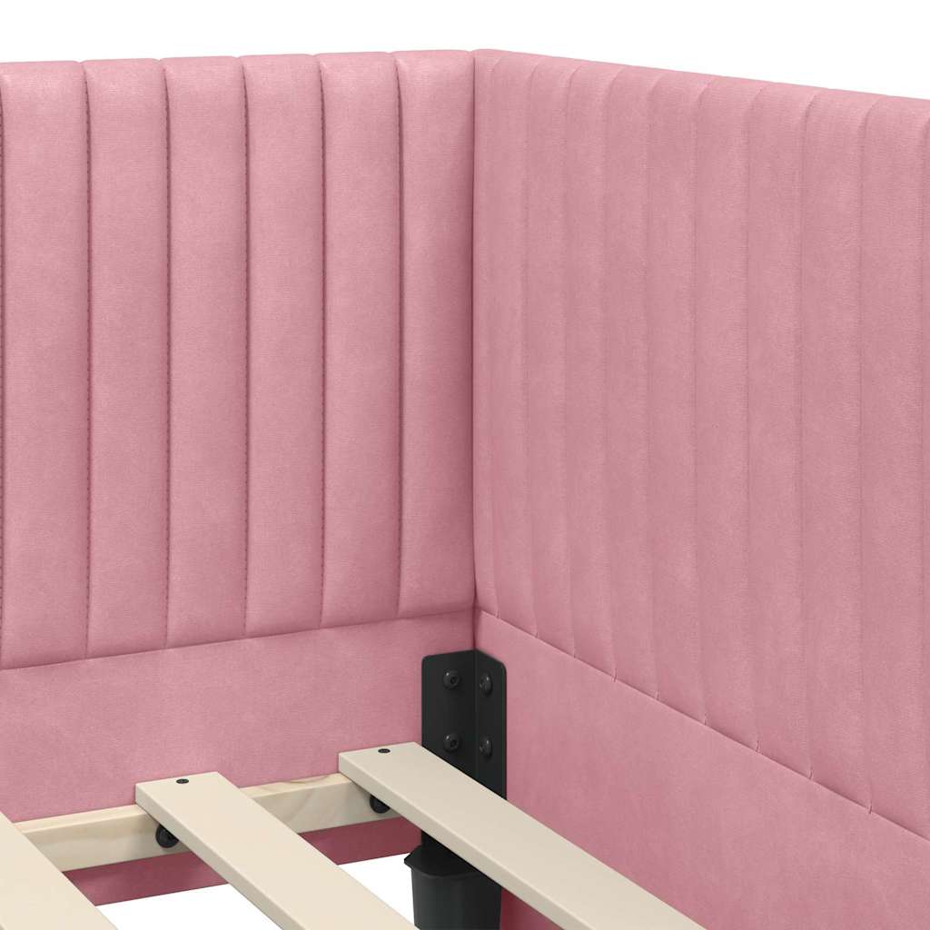 Cadre de lit d'angle avec tête de lit Rose 90 x 190 cm Velours - XIOS