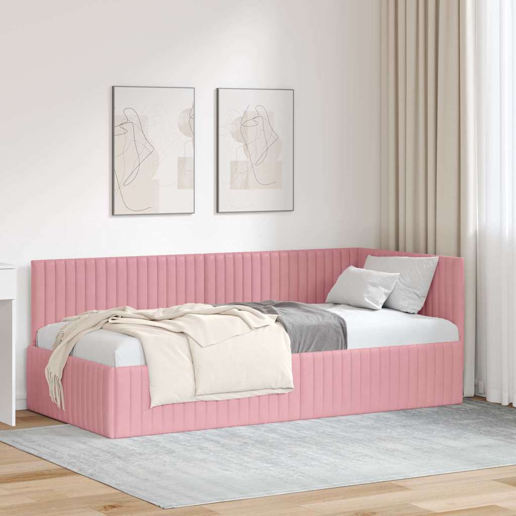 Cadre de lit d'angle avec tête de lit Rose 90 x 190 cm Velours - XIOS