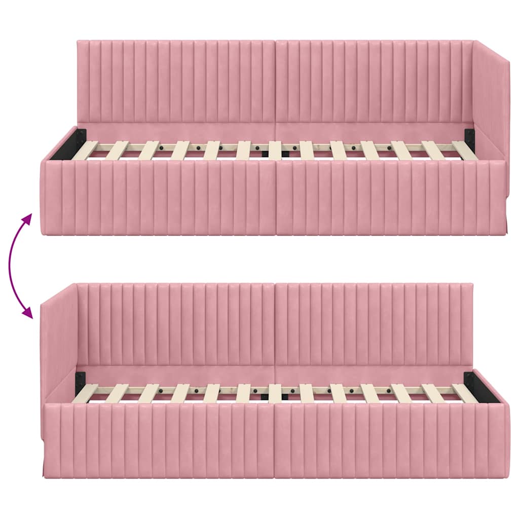 Cadre de lit d'angle avec tête de lit Rose 90 x 190 cm Velours - XIOS