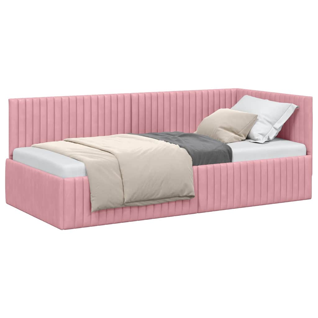 Cadre de lit d'angle avec tête de lit Rose 90 x 190 cm Velours - XIOS
