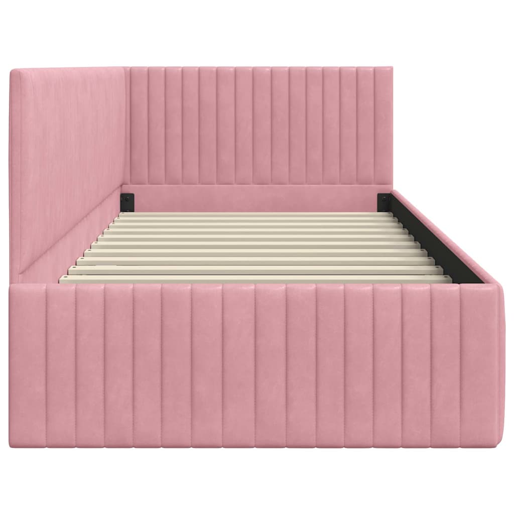 Cadre de lit d'angle avec tête de lit Rose 90 x 190 cm Velours - XIOS