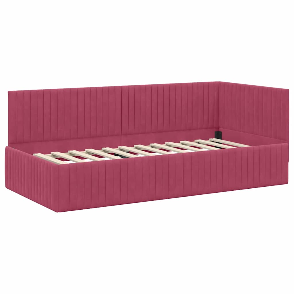 Cadre de lit d'angle Rouge bordeaux 90 x 190 cm Velours - XIOS
