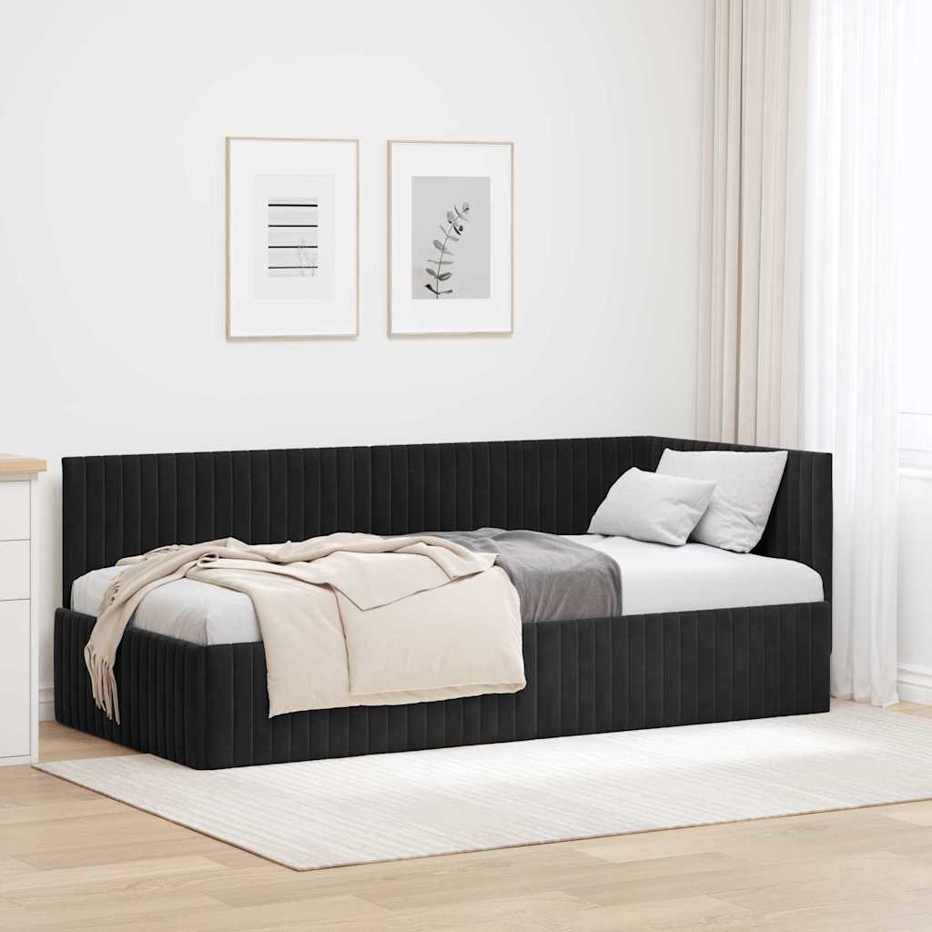 Cadre de lit d'angle avec tête de lit Noir 90 x 190 cm Velours - XIOS