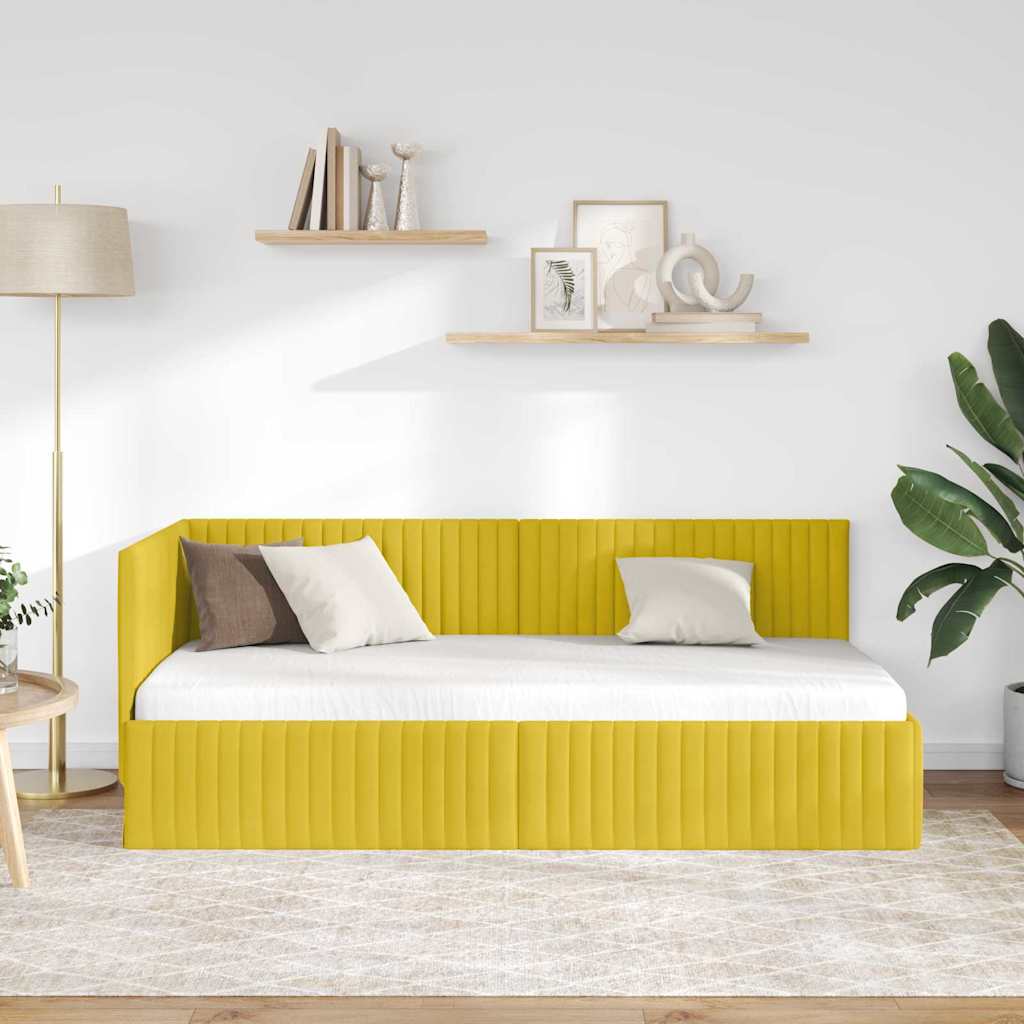 Cadre de lit d'angle avec tête de lit Jaune 90 x 190 cm Velours - XIOS