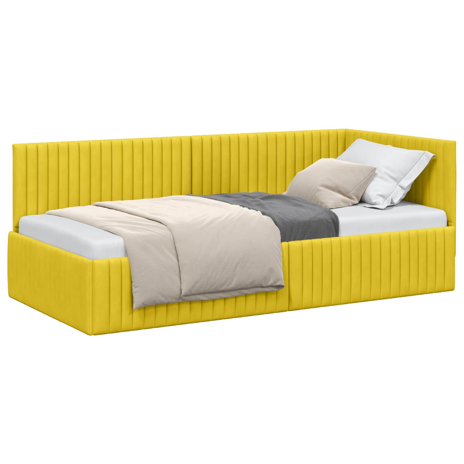 Cadre de lit d'angle Jaune 90 cm x 190 cm Velours - XIOS