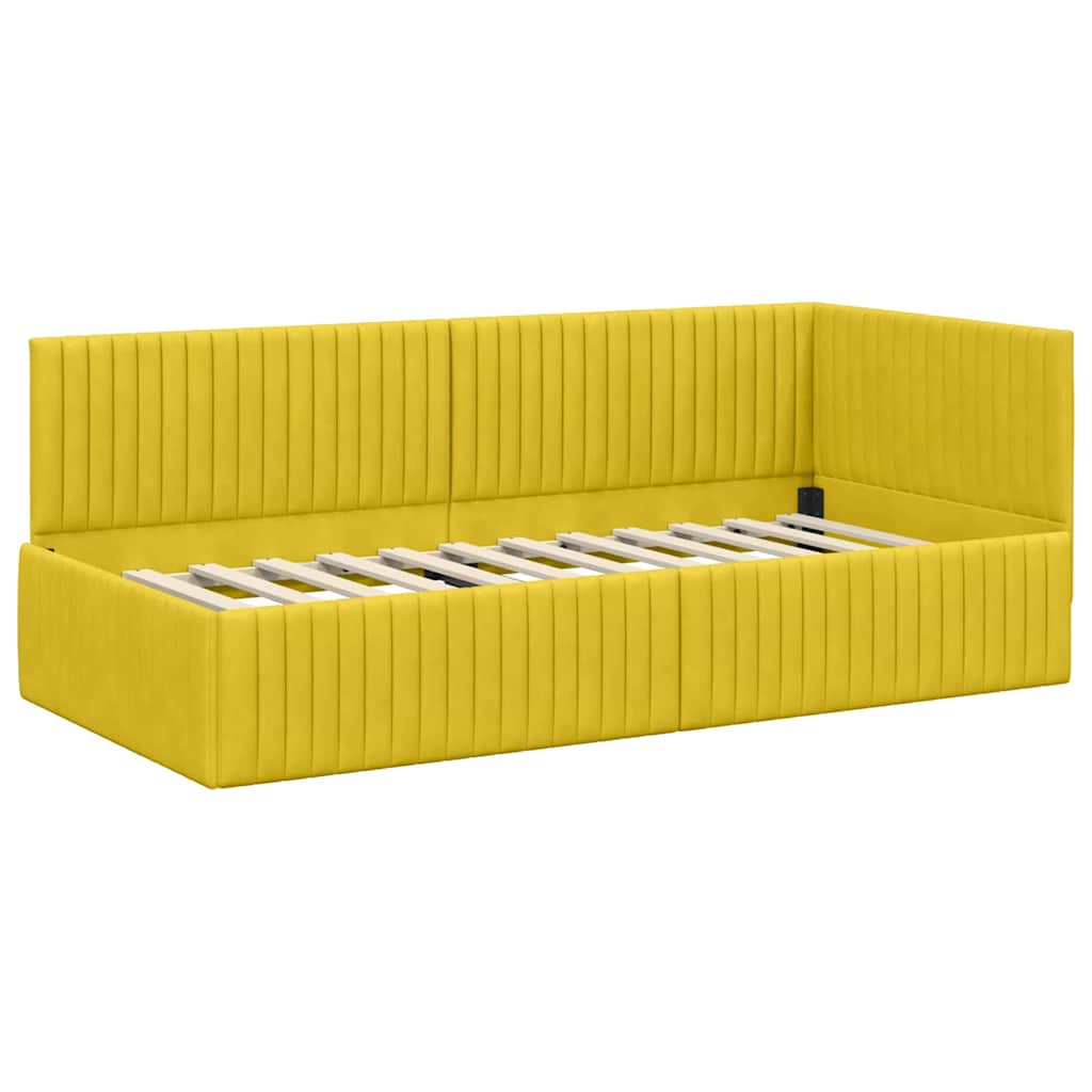 Cadre de lit d'angle avec tête de lit Jaune 90 x 190 cm Velours - XIOS