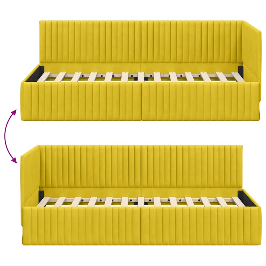 Cadre de lit d'angle avec tête de lit Jaune 90 x 190 cm Velours - XIOS