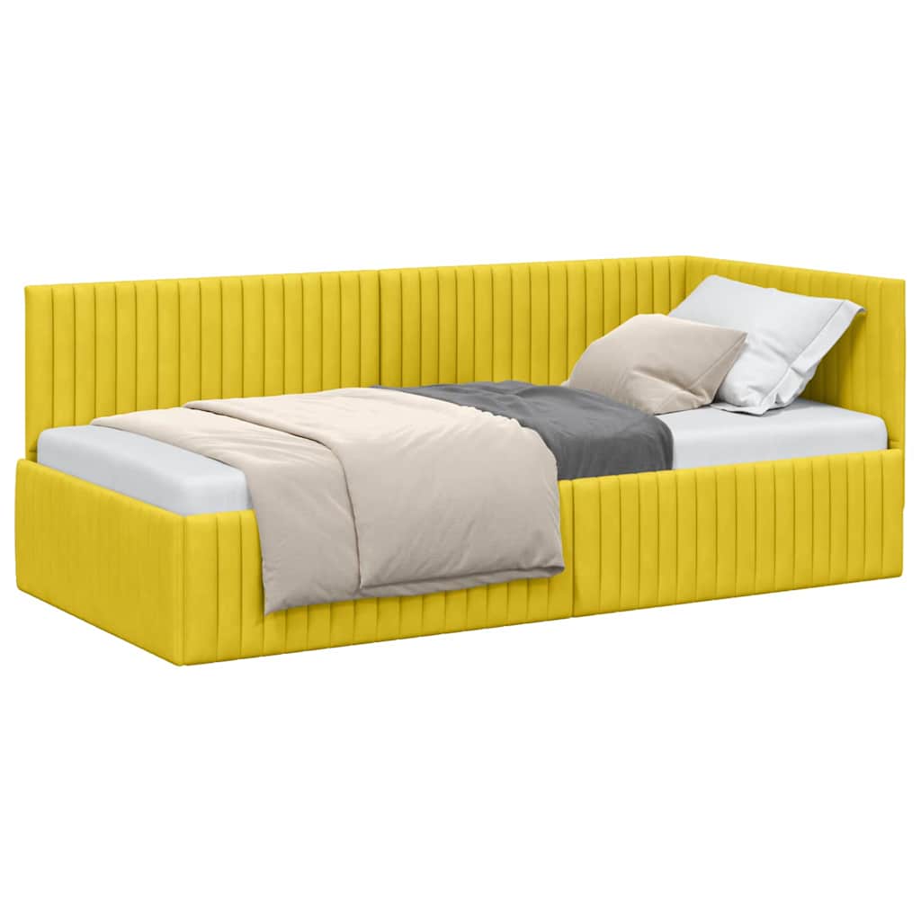 Cadre de lit d'angle avec tête de lit Jaune 90 x 190 cm Velours - XIOS