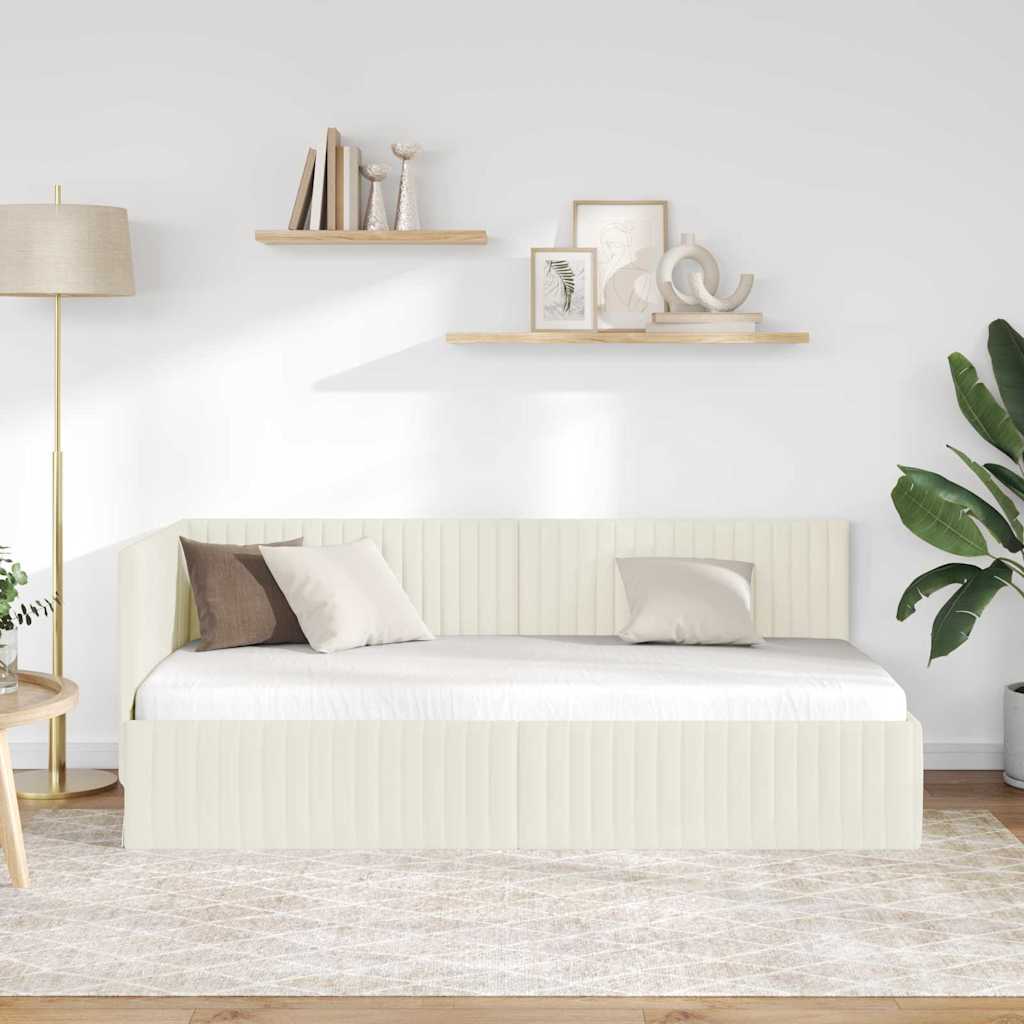 Cadre de lit d'angle avec tête de lit Crème 90 x 190 cm Velours - XIOS