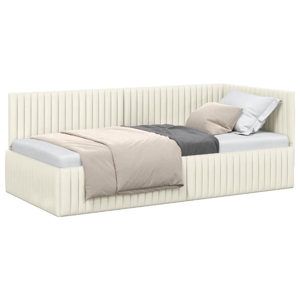 Cadre de lit d'angle avec tête de lit Crème 90 x 190 cm Velours - XIOS