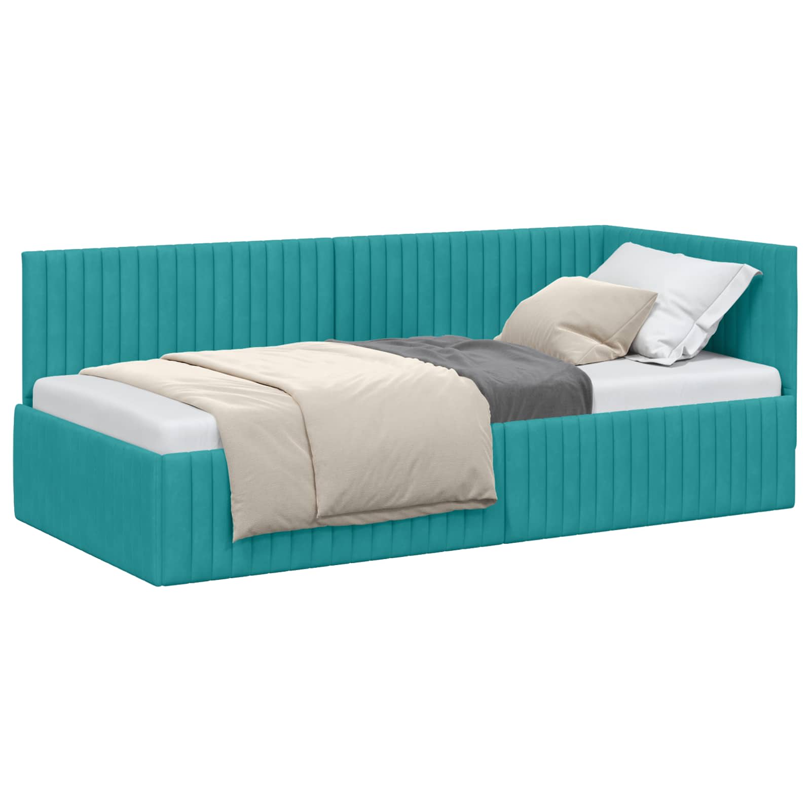 Cadre de lit d'angle Turquoise 90 cm x 190 cm Velours - XIOS