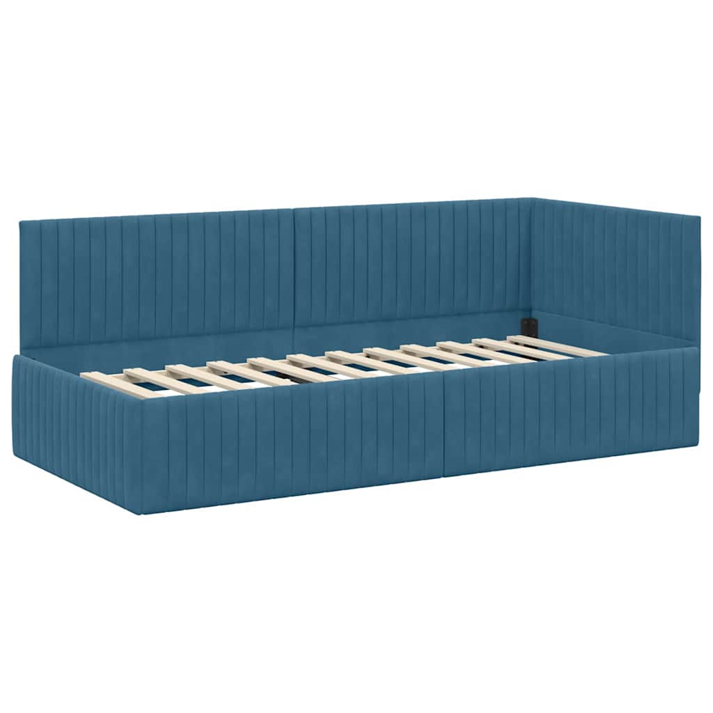 Cadre de lit d'angle avec tête de lit Bleu 90 x 200 cm Velours - XIOS