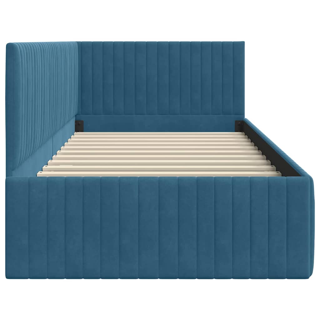 Cadre de lit d'angle avec tête de lit Bleu 90 x 200 cm Velours - XIOS