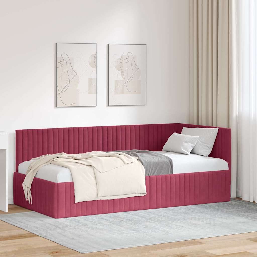 Cadre de lit d'angle Rouge bordeaux 90 x 200 cm Velours - XIOS