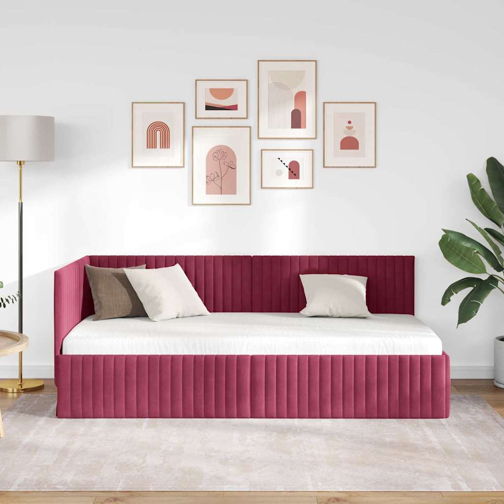 Cadre de lit d'angle Rouge bordeaux 90 x 200 cm Velours - XIOS