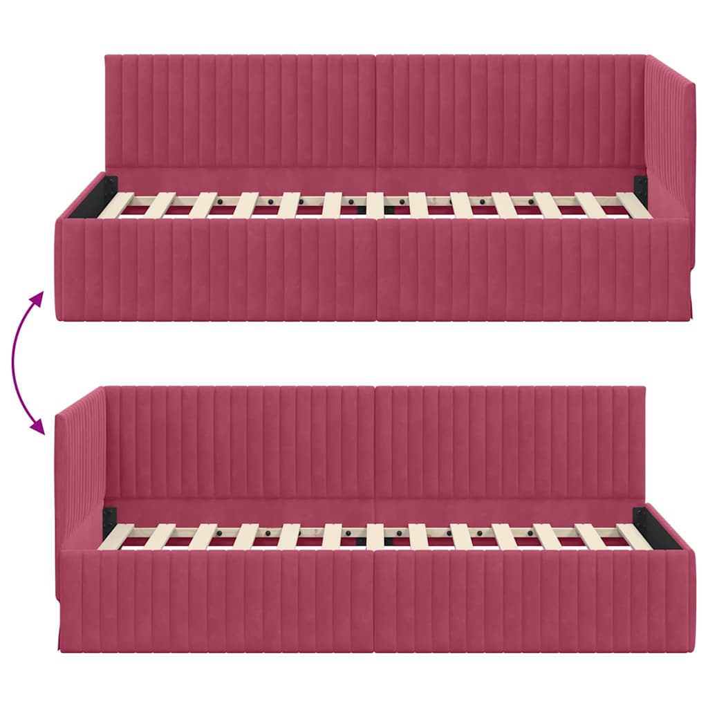 Cadre de lit d'angle Rouge bordeaux 90 x 200 cm Velours - XIOS