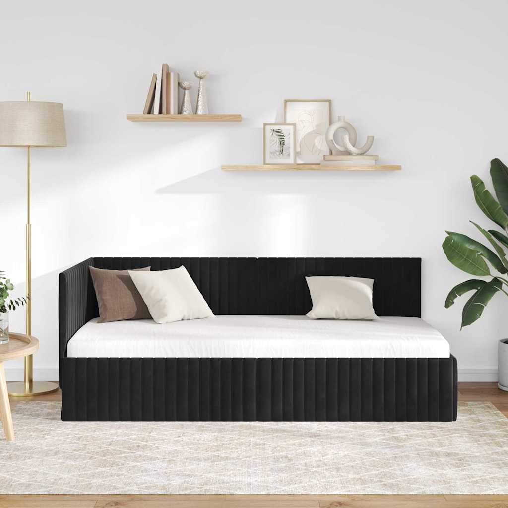 Cadre de lit d'angle avec tête de lit Noir 90 x 200 cm Velours - XIOS