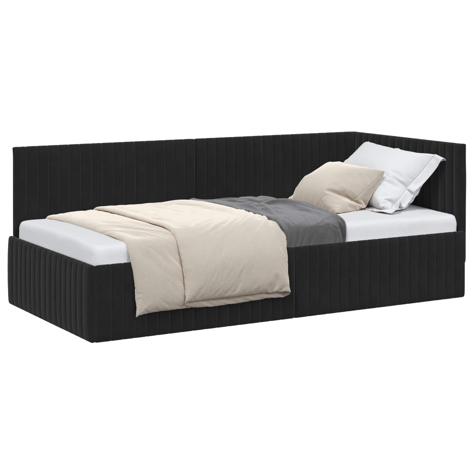 Cadre de lit d'angle Noir 90 cm x 200 cm Velours