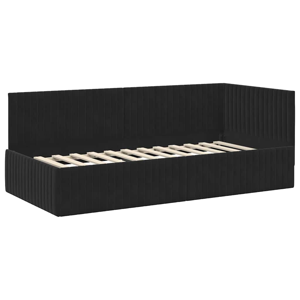 Cadre de lit d'angle avec tête de lit Noir 90 x 200 cm Velours - XIOS