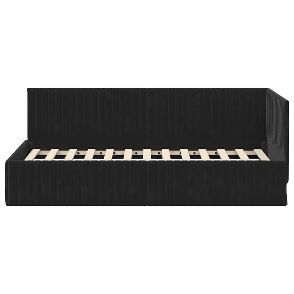 Cadre de lit d'angle avec tête de lit Noir 90 x 200 cm Velours - XIOS