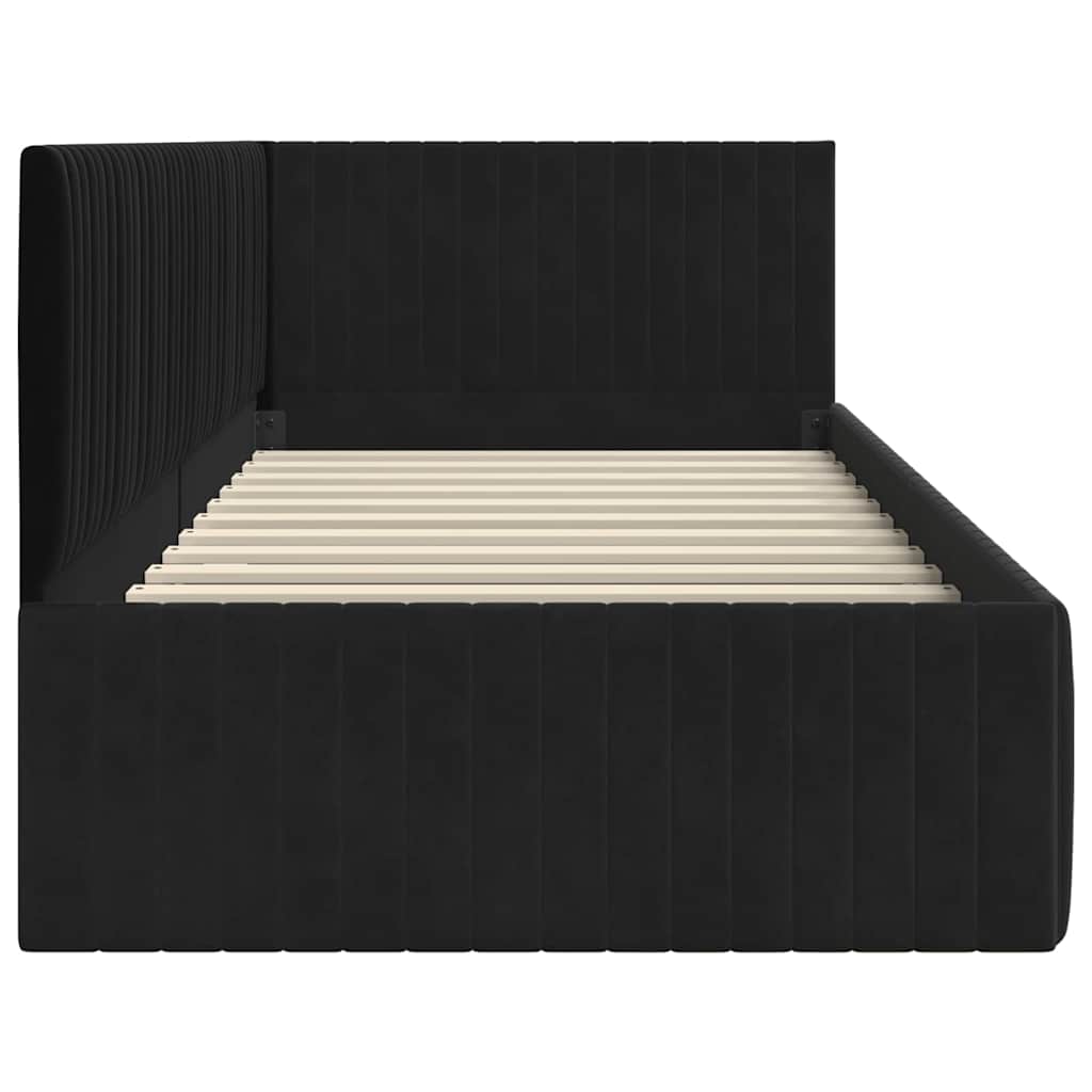 Cadre de lit d'angle avec tête de lit Noir 90 x 200 cm Velours - XIOS