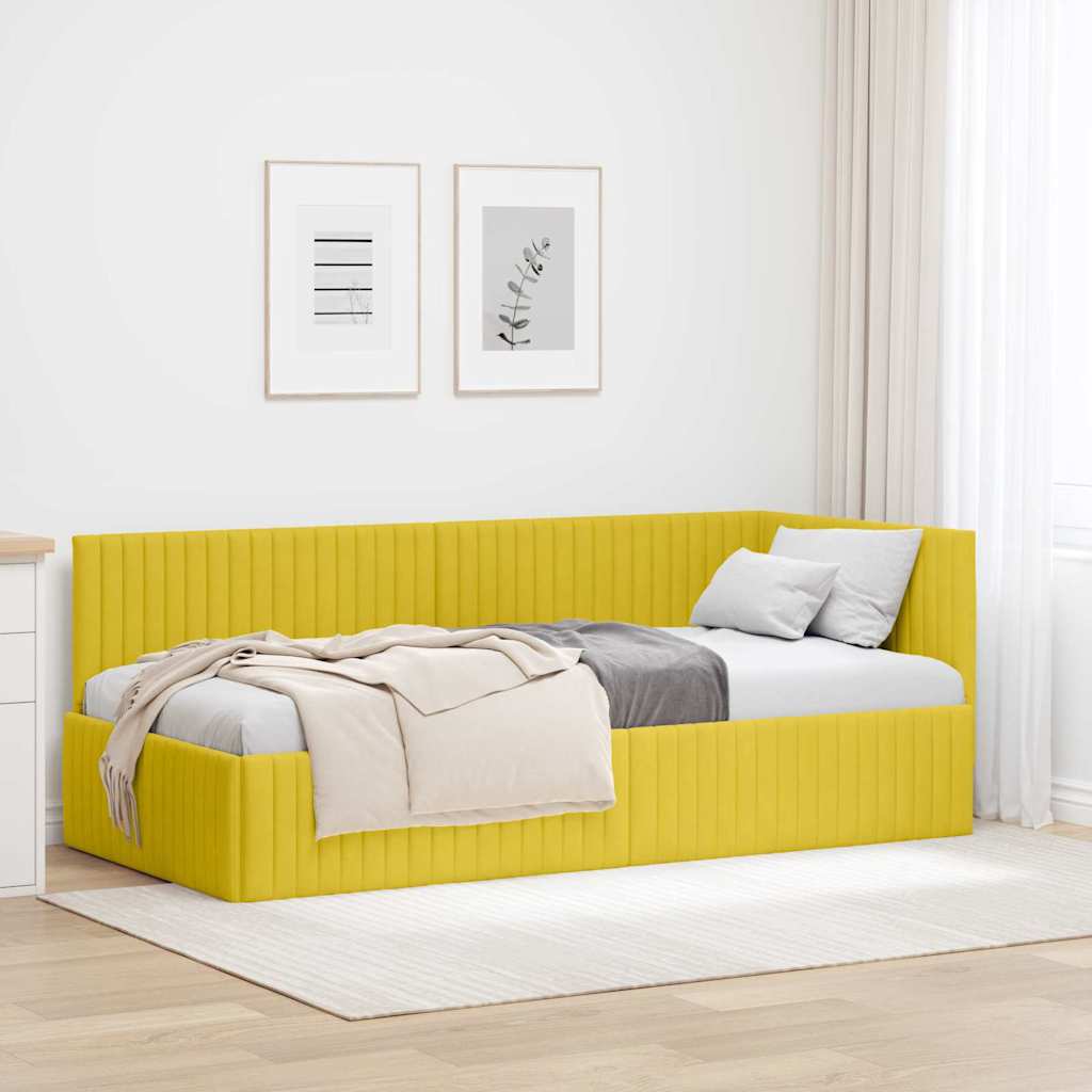Cadre de lit d'angle avec tête de lit Jaune 90 x 200 cm Velours - XIOS