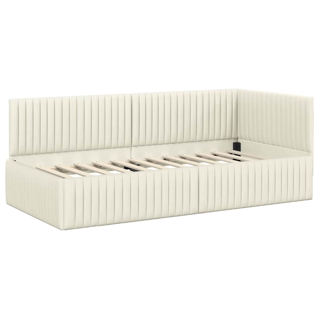 Cadre de lit d'angle avec tête de lit Crème 90 x 200 cm Velours - XIOS