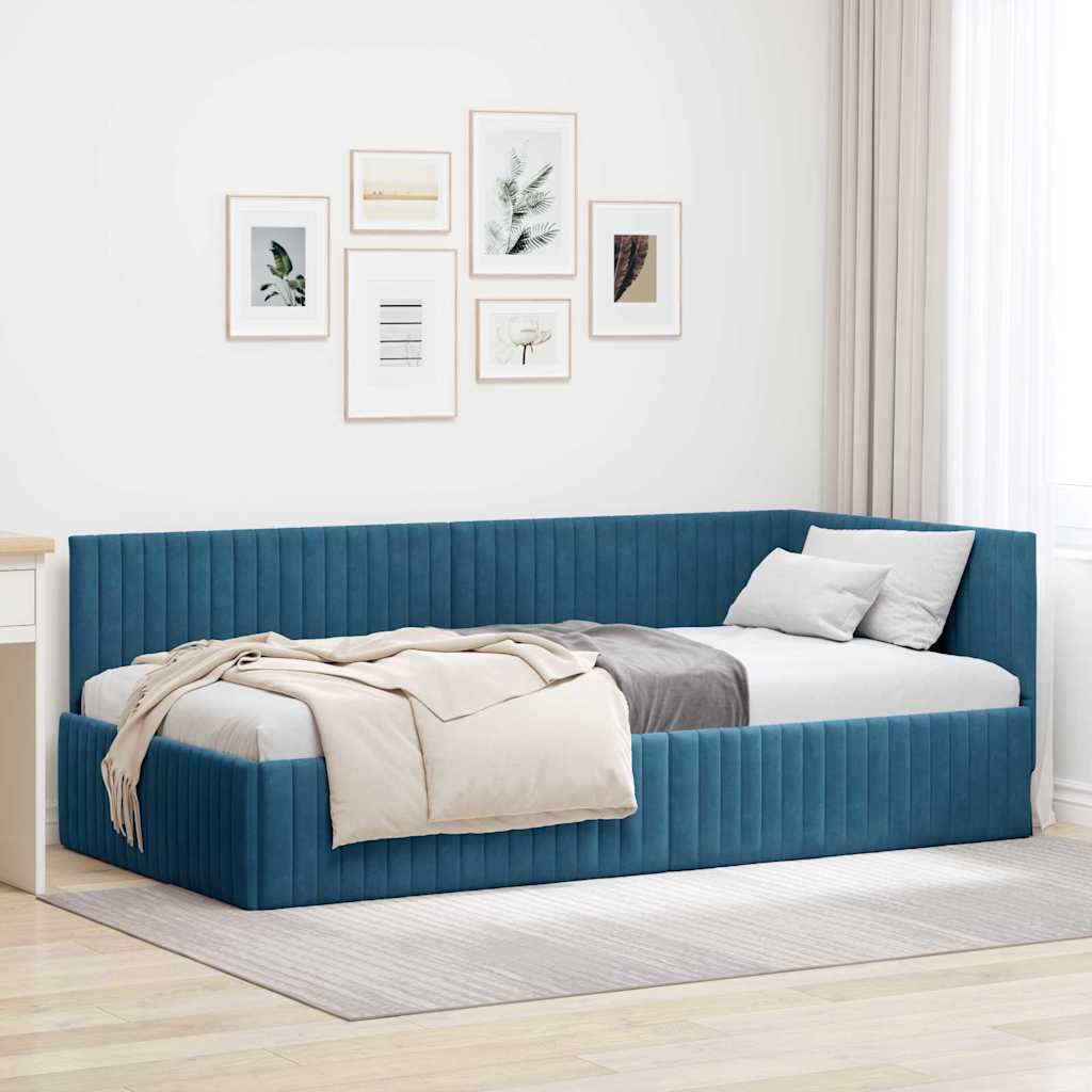 Cadre de lit d'angle avec tête de lit Bleu 100 x 200 cm Velours - XIOS
