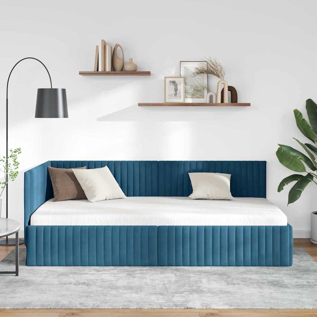 Cadre de lit d'angle avec tête de lit Bleu 100 x 200 cm Velours - XIOS